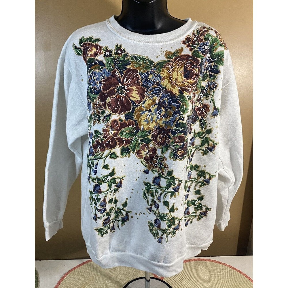 Vintage Fun Art 1992 Made In USA Women’s Sweatshirt Floral Design One Size